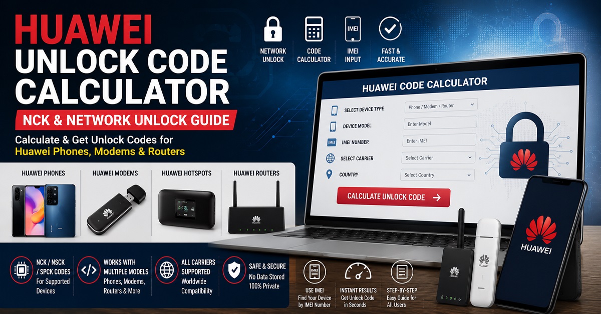 Huawei unlock code calculator for NCK, network unlock and IMEI-based unlocking