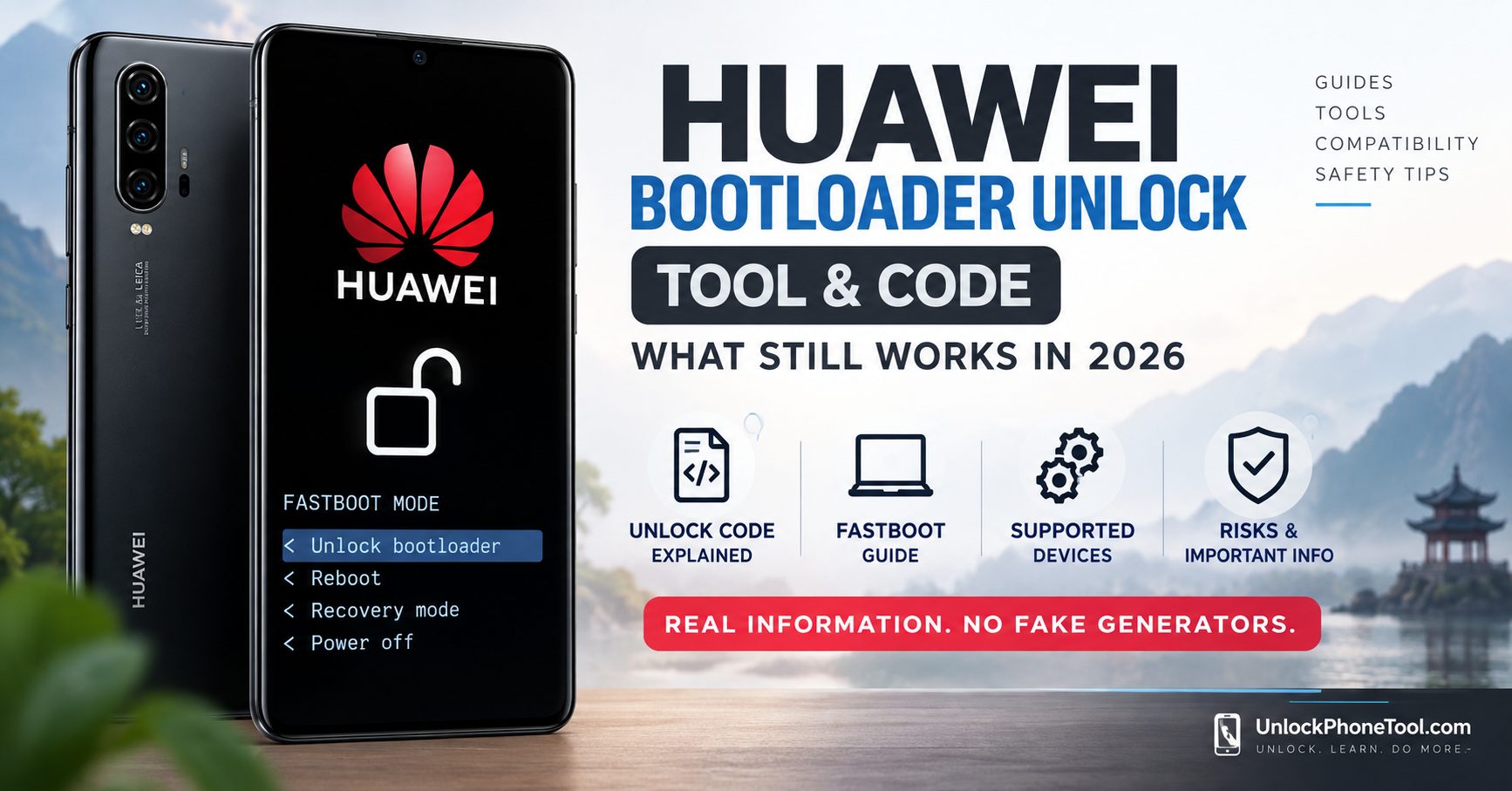 Huawei Bootloader Unlock Tool and Code guide showing Fastboot bootloader unlock on a Huawei smartphone