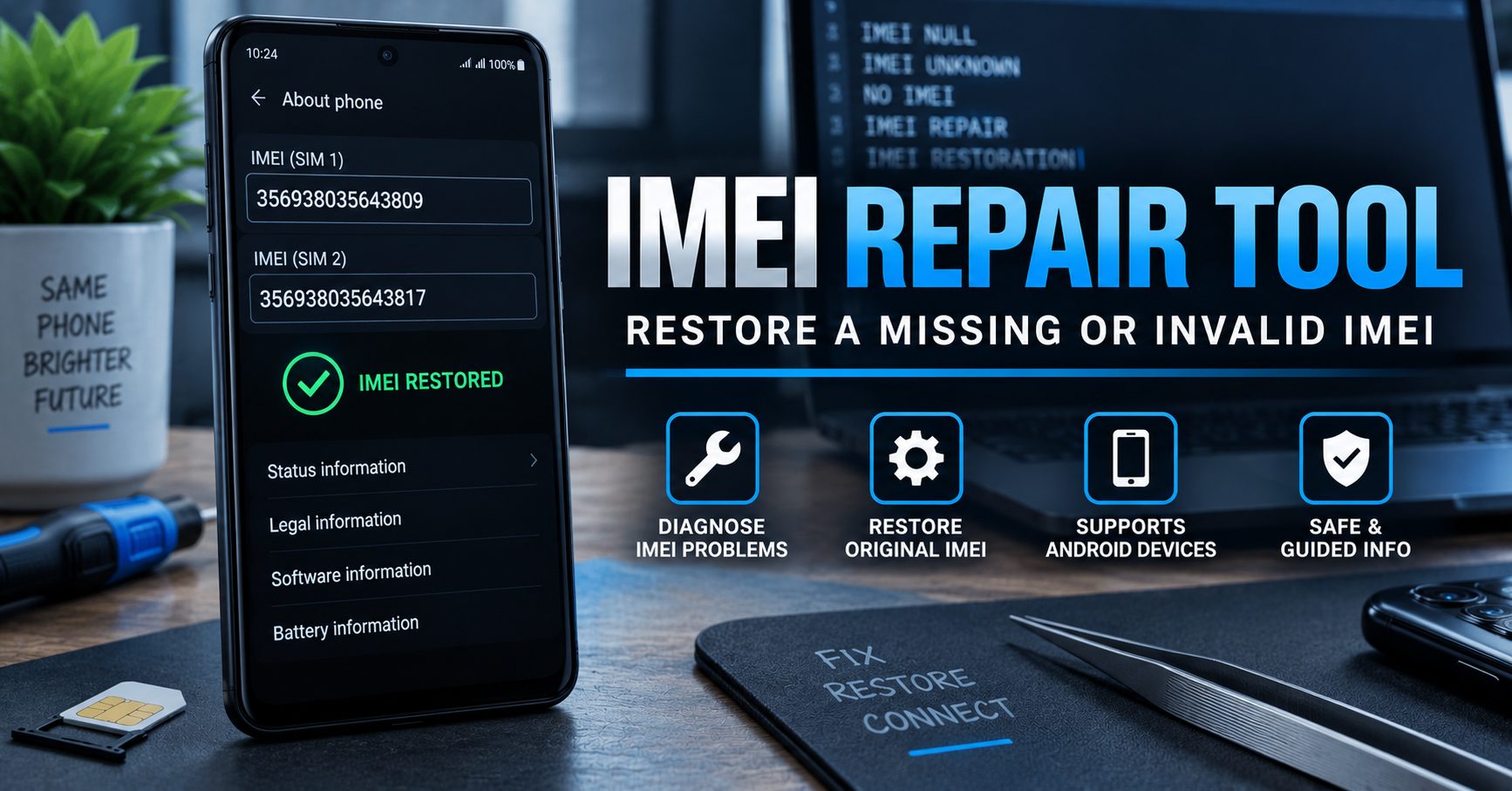 IMEI repair tool for restoring a missing or invalid IMEI on an Android phone